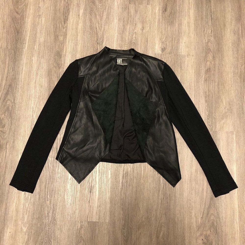 Kut from the Kloth Vegan Leather Jacket Women’s Size Small Open Front Draped